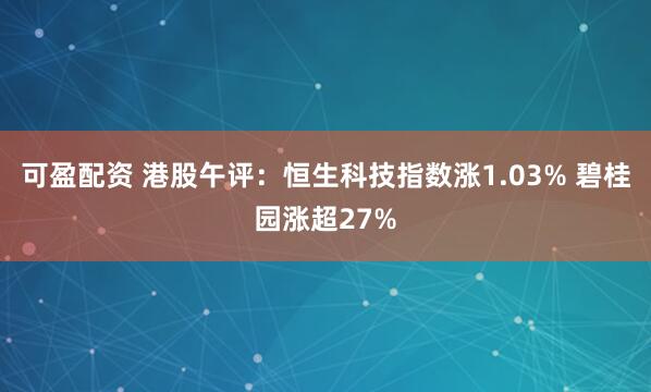 可盈配资 港股午评：恒生科技指数涨1.03% 碧桂园涨超27%